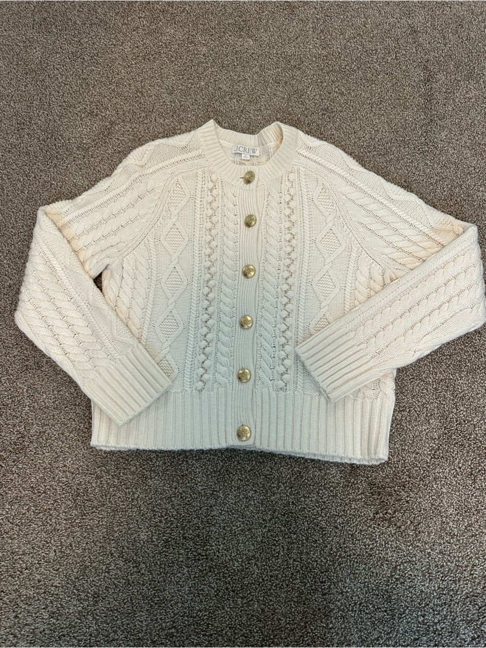 J.Crew Cable Knit Lambswool Cardigan Cream Gold Buttons M